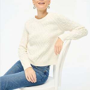 J. Crew Cable Crewneck Sweater Ivory BY048 Size S